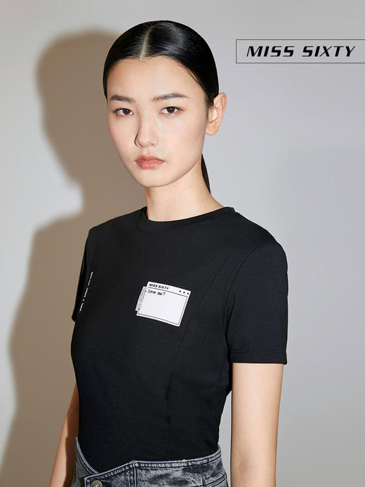 Miss Sixty2021春季新款T恤女纯棉字母印花网纱拼接6N1SJ0590000 商品图3