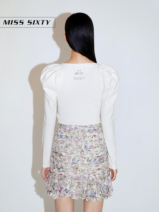 Miss Sixty2021春季新款针织衫女印花泡泡袖方领修身6N1RJ0820000 商品图2