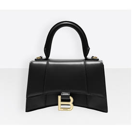 BALENCIAGA 巴黎世家 女士 Hourglass系列 小号沙漏包闪亮黑色小牛皮手提包 黑色 592833 1QJ4M 1000