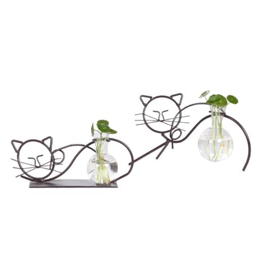 【创意家居】*田园可爱铁艺猫水培容器绿萝植物玻璃瓶透明小花瓶插花器皿小花盆 商品图1