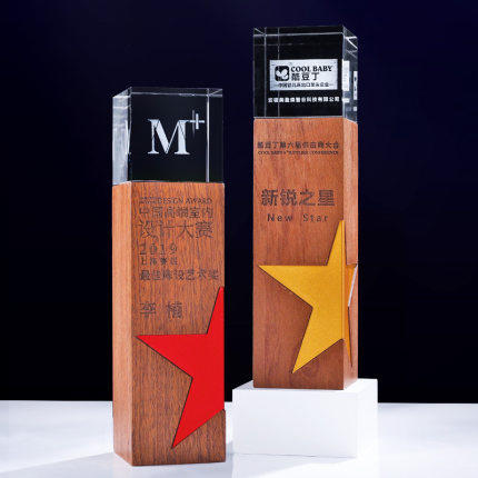 创意金属五角星实木水晶3D激光内雕奖杯定制定做奖牌荣誉颁奖刻字 商品图2