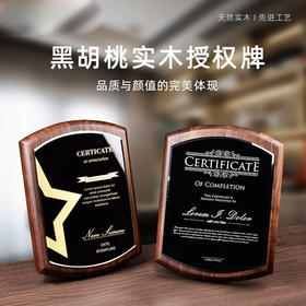 黑胡桃奖牌授权牌创意定制定做证书水晶奖杯实木质荣誉牌匾制作