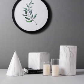 【家居摆件】*几何体样板房客厅酒柜家居饰品大理石纹创意北欧陶瓷摆件现代简约