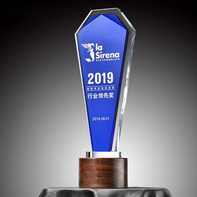 实木奖杯定制奖牌水晶创意蓝色定做高档刻字照片退休比赛木制奖品