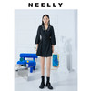 NEELLY系带连衣裙春装2021新款黑色单排扣高腰V领七分袖裙子纳俪N102102CY114 商品缩略图3