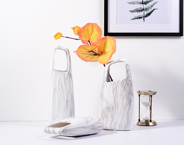 *大理石纹陶瓷花瓶摆件家居饰品客厅插花北欧创意现代