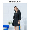 NEELLY系带连衣裙春装2021新款黑色单排扣高腰V领七分袖裙子纳俪N102102CY114 商品缩略图2