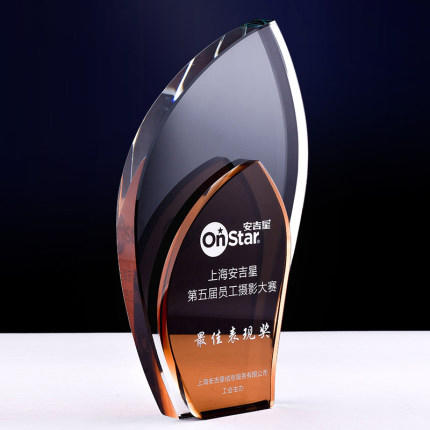 叶子水晶奖杯定制优秀员工纪念品公司企业颁奖奖牌授权牌定做刻字 商品图3