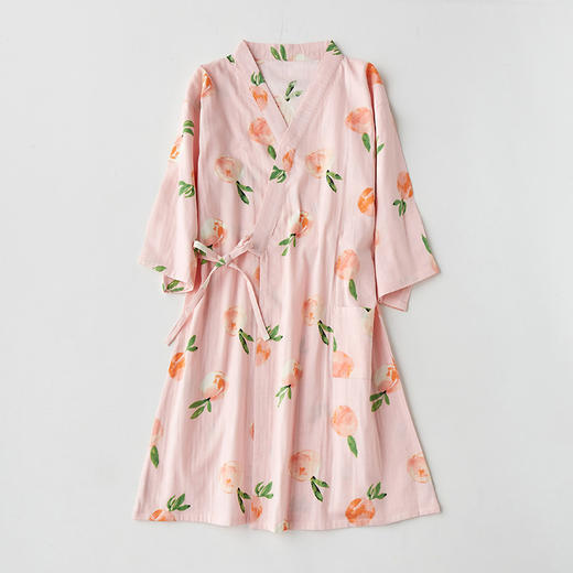 【甜美水蜜桃】日式和服睡衣 纯棉纱布 七分袖睡裙 宽松和服睡衣 汗蒸家居服 商品图4