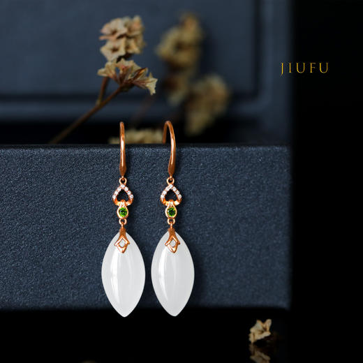 18k玫瑰金和田玉（白玉）镶钻耳饰--女王的眼泪 商品图0