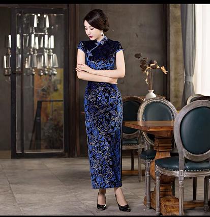 盛年旗袍课校服（深蓝丝绒旗袍） 商品图0