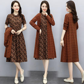 HR  XBLD06国风复古棉麻连衣裙两件套