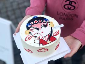 京剧戏曲脸谱手绘奶油生日蛋糕
