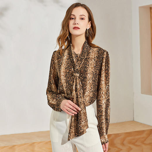 丁摩 真丝衬衫女长袖时尚大牌桑蚕丝衬衫飘带上衣Q121023-DW599 商品图0