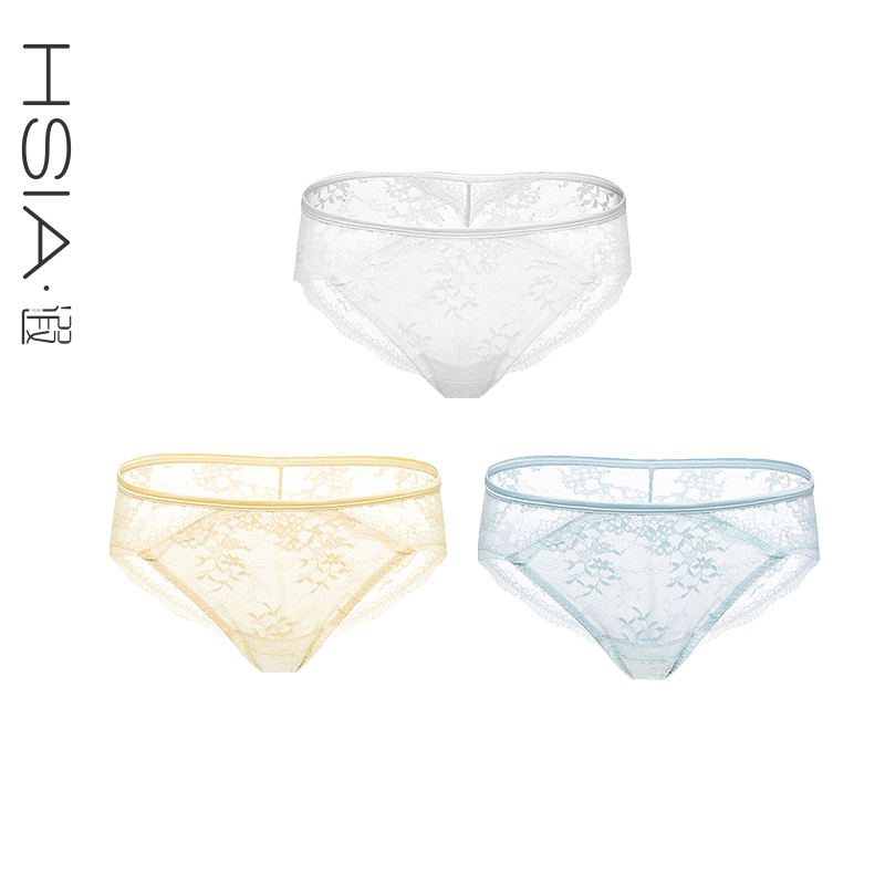 HSIA遐性感蕾丝内裤女纯棉底裆结婚婚纱款舒适透气无痕中腰平角裤