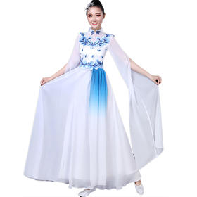 美好盛年古典古筝演出服女飘逸水袖中国风青花瓷长裙民族舞蹈服装