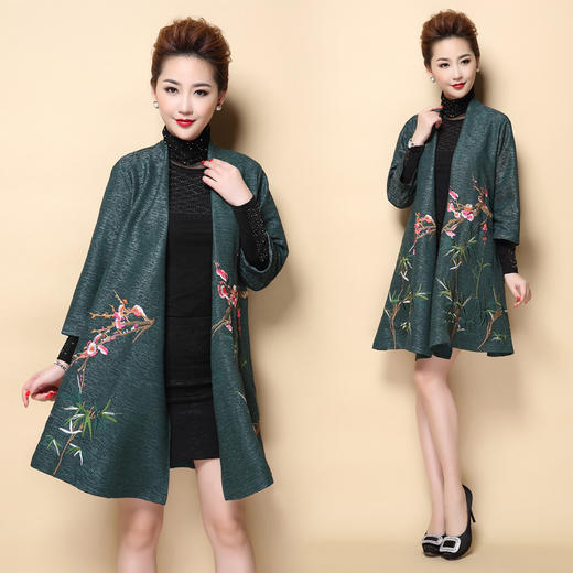 FLOF-A940-6837新款时尚优雅气质宽松中长款绣花外套 商品图2