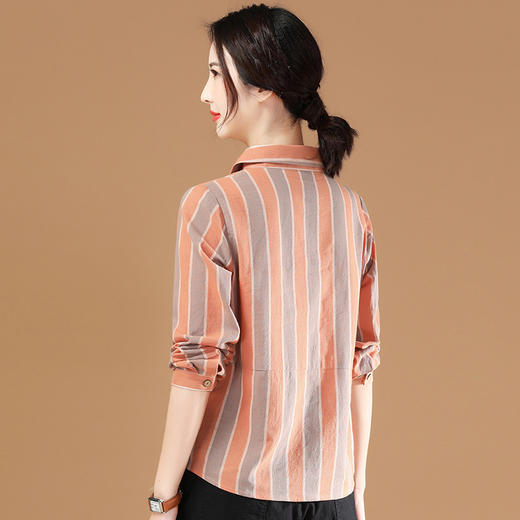 【断码清仓】丁摩 复古撞色条纹衬衫翻领韩版休闲慵懒衬衣B1994-WX047-BJ99 商品图3