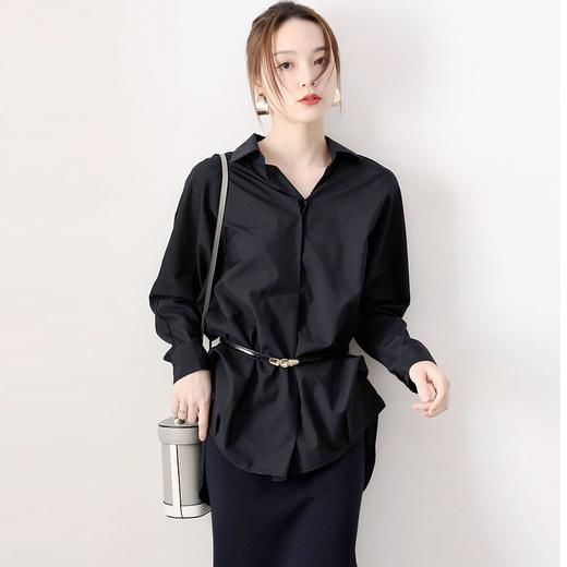 韩国新款长袖纯色抗皱垂感宽松百搭雪纺高端个性黑白衬衫 商品图3