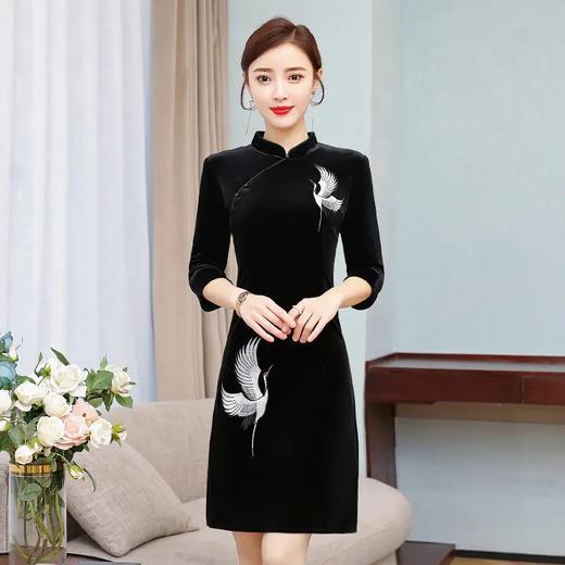HT-1192 春秋新款仙鹤刺绣风七分袖改良旗袍连衣裙 商品图2
