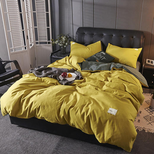 日式素色四件套床单被套棉三件套床上用品简约风床笠款 商品图5