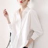 韩国新款长袖纯色抗皱垂感宽松百搭雪纺高端个性黑白衬衫 商品缩略图0