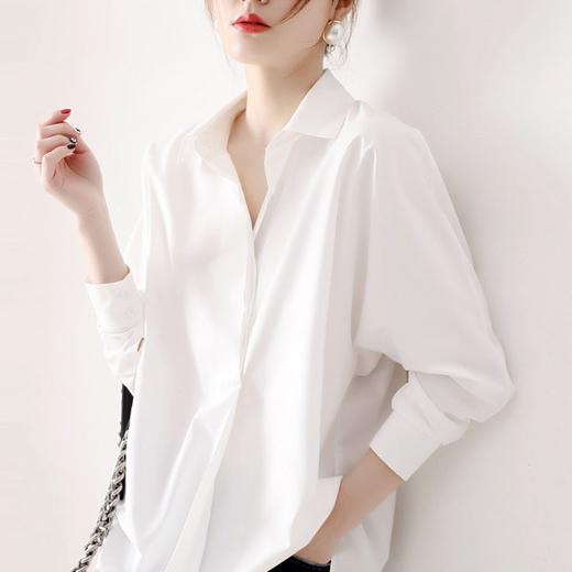 韩国新款长袖纯色抗皱垂感宽松百搭雪纺高端个性黑白衬衫 商品图0