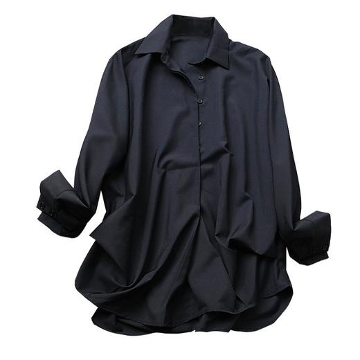 韩国新款长袖纯色抗皱垂感宽松百搭雪纺高端个性黑白衬衫 商品图4