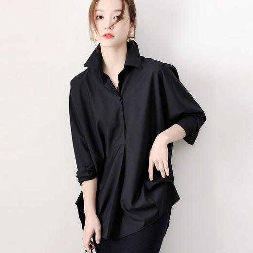 韩国新款长袖纯色抗皱垂感宽松百搭雪纺高端个性黑白衬衫 商品图2