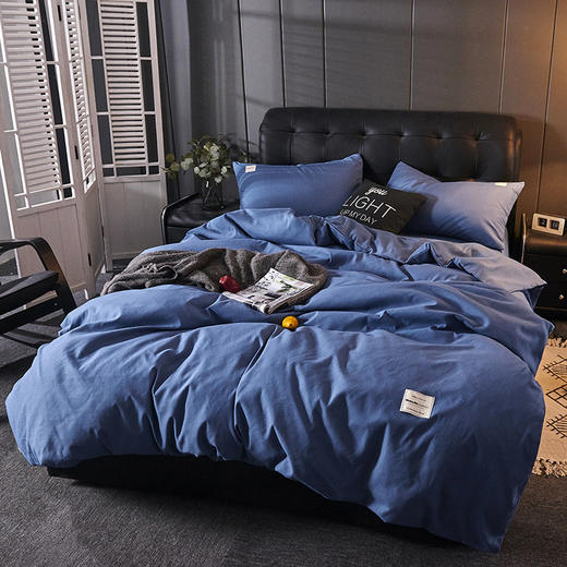 日式素色四件套床单被套棉三件套床上用品简约风床笠款 商品图8