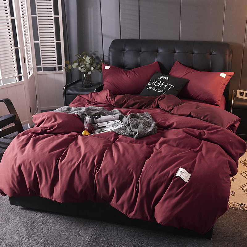 日式素色四件套床单被套棉三件套床上用品简约风床笠款