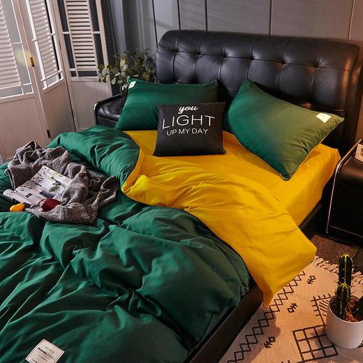 日式素色四件套床单被套棉三件套床上用品简约风床笠款 商品图1