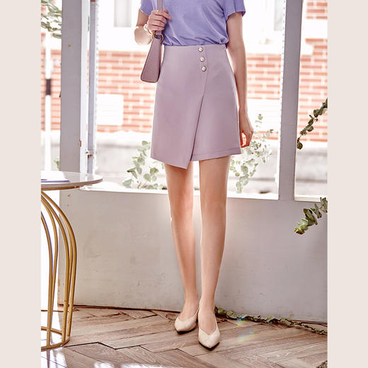欧芮儿香芋紫半身裙2021春夏新款高腰显瘦时尚减龄百搭简约A字裙 商品图3