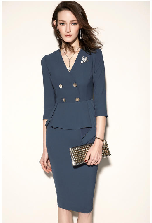 J8182467颈袖添香季时尚职场气质女装OL修身包臀连衣裙女 商品图3