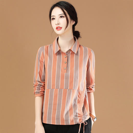 【断码清仓】丁摩 复古撞色条纹衬衫翻领韩版休闲慵懒衬衣B1994-WX047-BJ99 商品图1