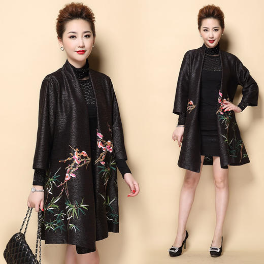 FLOF-A940-6837新款时尚优雅气质宽松中长款绣花外套 商品图1