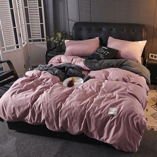 日式素色四件套床单被套棉三件套床上用品简约风床笠款 商品图3