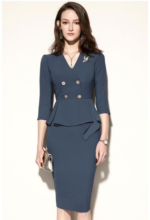 J8182467颈袖添香季时尚职场气质女装OL修身包臀连衣裙女 商品图2