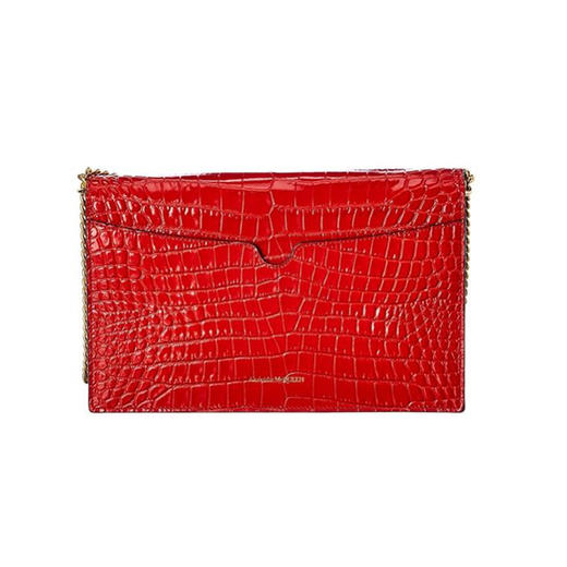 Alexander McQueen 亚历山大.麦昆 女士中号骷髅鳄鱼压纹皮革 Skull 斜挎单肩链条骷髅包 红色 630266 1HB0G 6013 商品图1