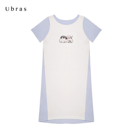 ubrasX点赞鹅拼色圆领印花T恤裙家居服环保吸湿快干女士睡裙 商品图3