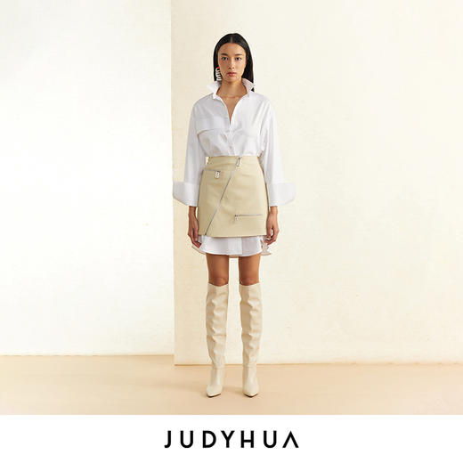 JUDYHUA 不对称口袋设计极简款白色衬衫 商品图0