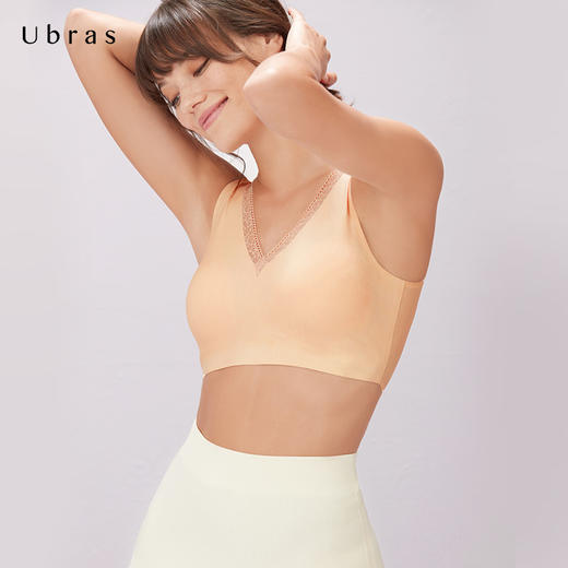 Ubras140支supima棉V领无痕背心文胸透气无痕无钢圈舒适胸罩女 商品图0