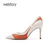 westory女鞋新款春季细跟高跟鞋尖头拼色婚鞋52001 商品缩略图3