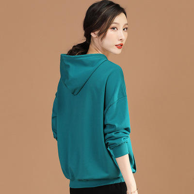 HC D8575休闲连帽套头长袖女士卫衣2021新款字母印花显瘦上衣 商品图1