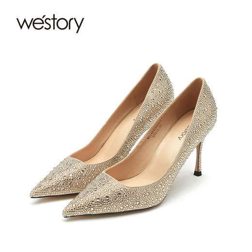 westory高跟鞋女2021年新款春季婚鞋新娘鞋细跟细钻W21AE52052 商品图3