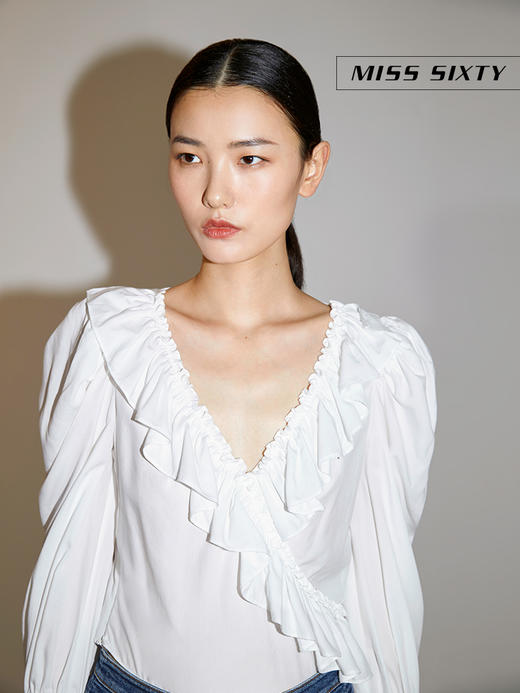 Miss Sixty2021春季新款衬衫女V领荷叶边泡泡袖上衣6N1XJ0920000 商品图2