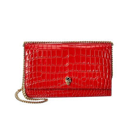 Alexander McQueen 亚历山大.麦昆 女士中号骷髅鳄鱼压纹皮革 Skull 斜挎单肩链条骷髅包 红色 630266 1HB0G 6013