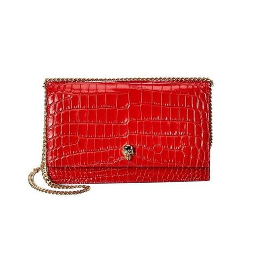 Alexander McQueen 亚历山大.麦昆 女士中号骷髅鳄鱼压纹皮革 Skull 斜挎单肩链条骷髅包 红色 630266 1HB0G 6013 商品图0