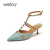 westory尖头高跟鞋女2021年春季新款细跟链条鱼纹凉鞋W21AH52661 商品缩略图1