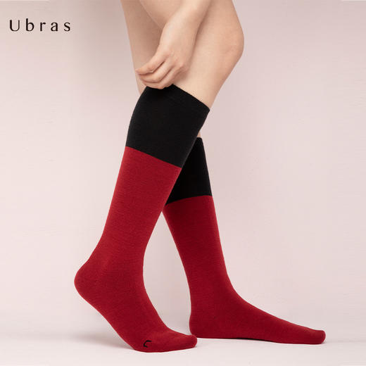 Ubras撞色轻保暖小腿袜舒适透气时尚拼接袜子女中筒袜ins潮 商品图0